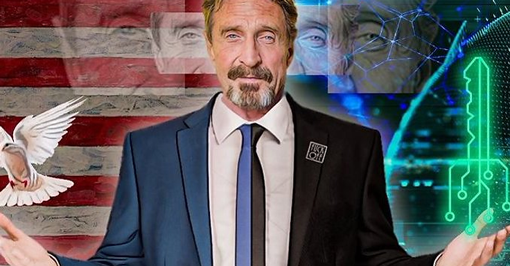 John McAfee portrait with a glowing digital key symbolizing private AI-agent payments on GHOST Coin 2027