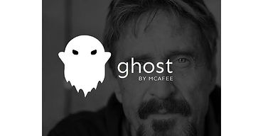 ghost by McAfee logo over a monochrome portrait of John McAfee