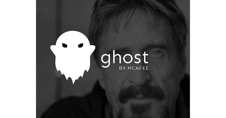 ghost by McAfee logo over a monochrome portrait of John McAfee