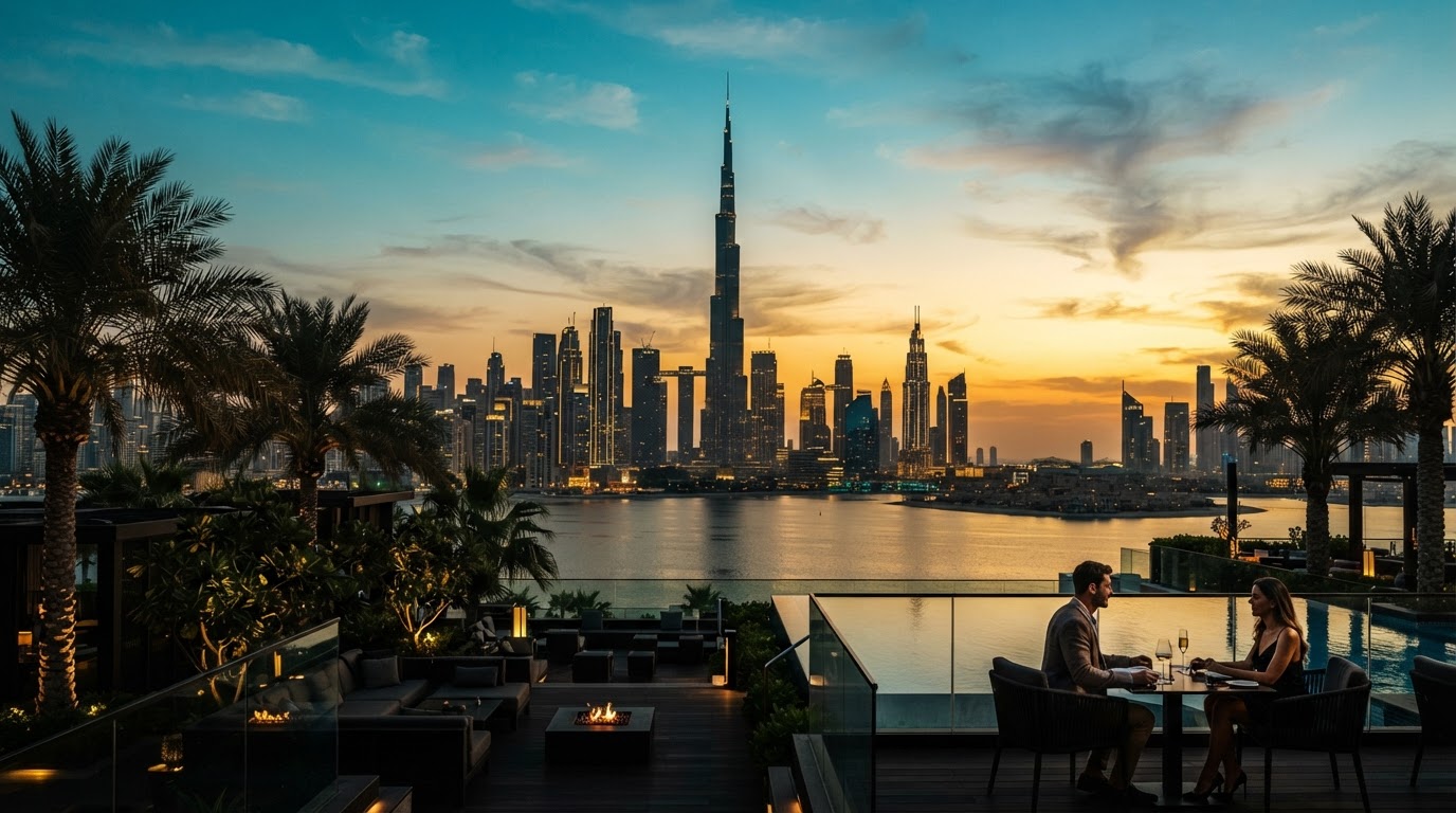 Dubai skyline at sunset