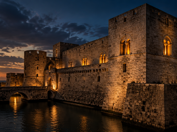Castello Svevo di Barletta al tramonto, simbolo della Disfida di Barletta