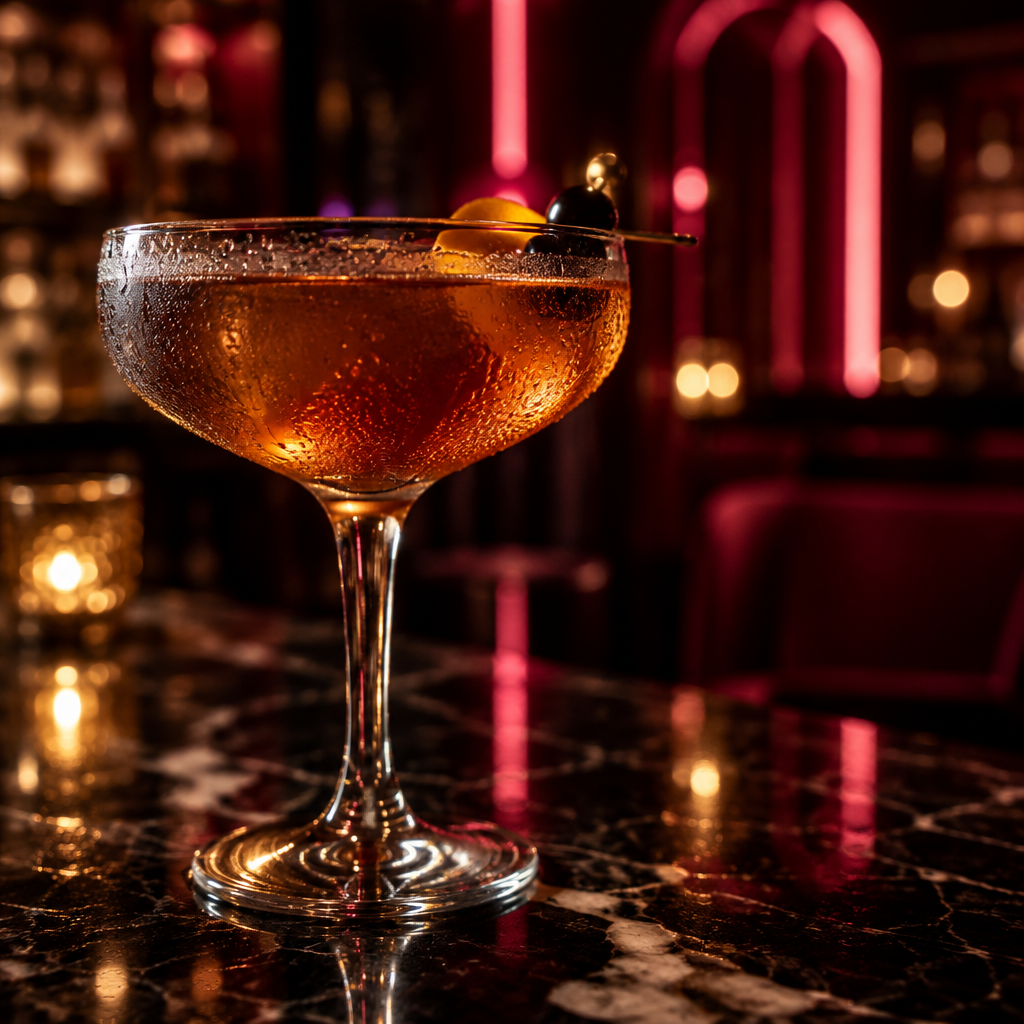 Cocktail on a dark bar