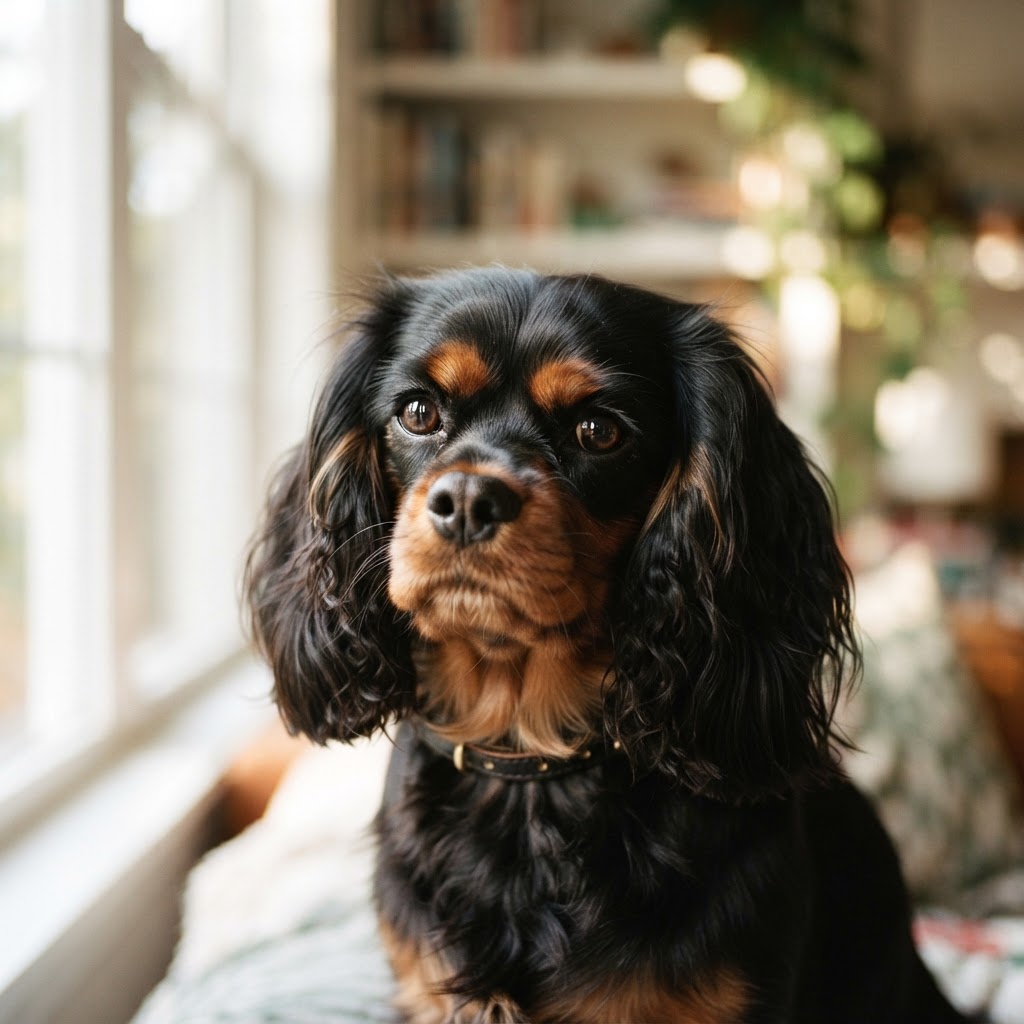 Raven, a Black & Tan Cavalier King Charles Spaniel