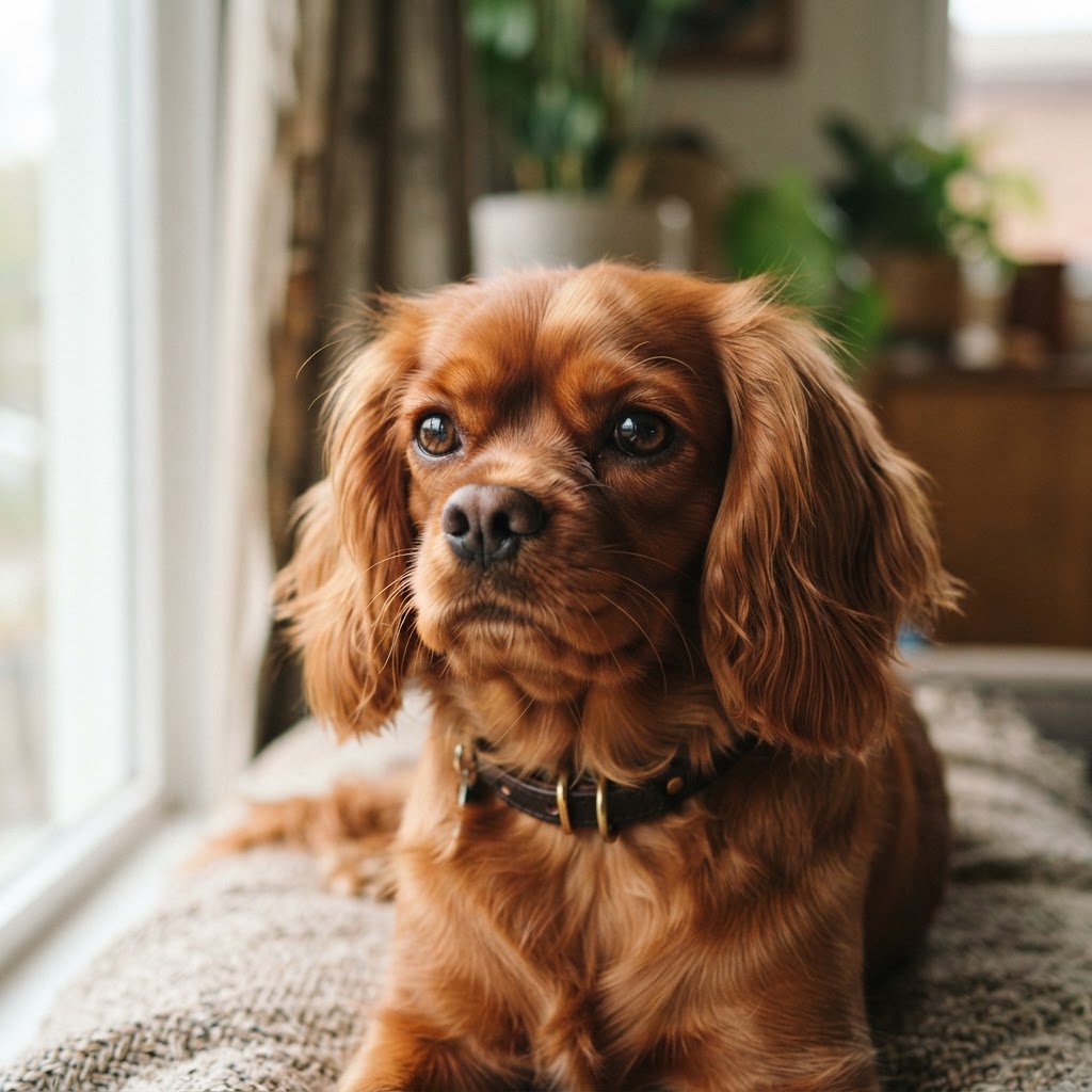 Merlot, a Ruby Cavalier King Charles Spaniel