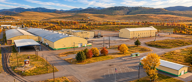Aerial view of the Story House Montana campus in a Montana valley