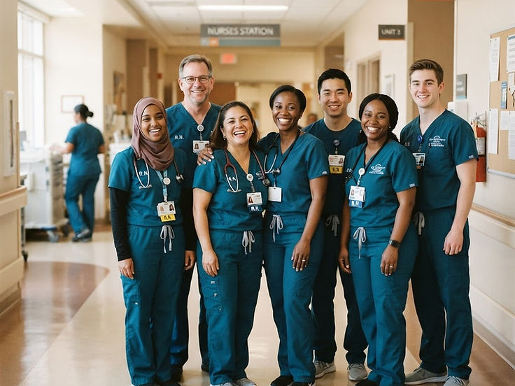 A team of healthcare professionals in a care facility
