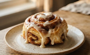 A freshly baked gourmet cinnamon roll