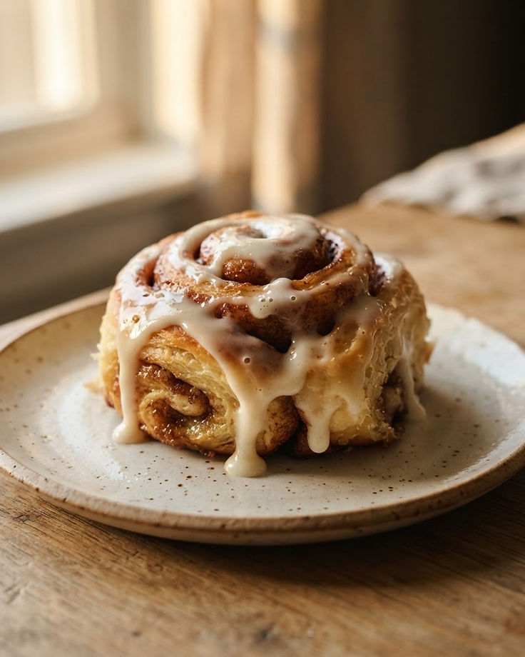 A freshly baked gourmet cinnamon roll