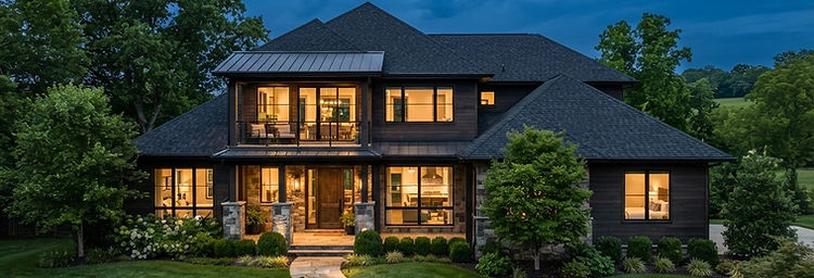 New architectural shingle roof on a Tennessee home at dusk