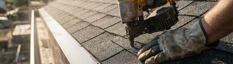 Close-up of new flashing and shingles being installed on a charcoal roof