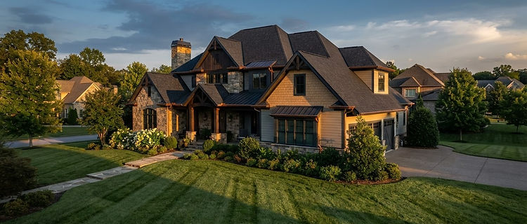 Finished architectural shingle roof on a Tennessee home at golden hour