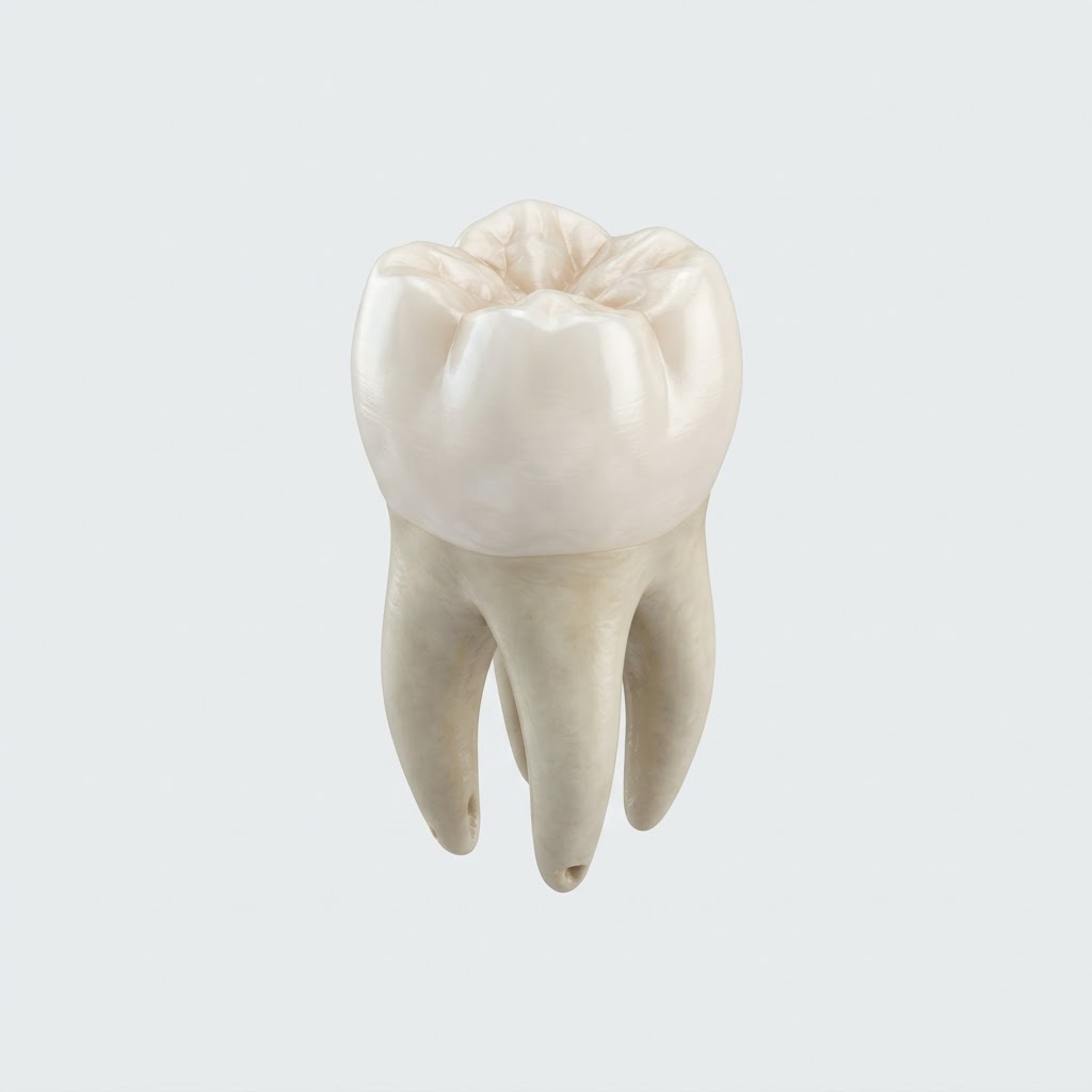Educational illustration of a healthy natural molar with intact enamel and roots