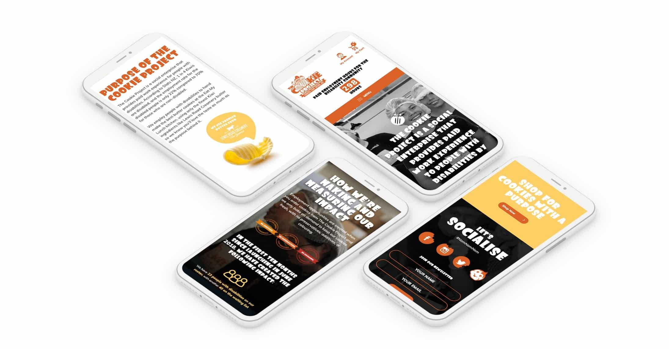 Mobile views of The Cookie Project online store.