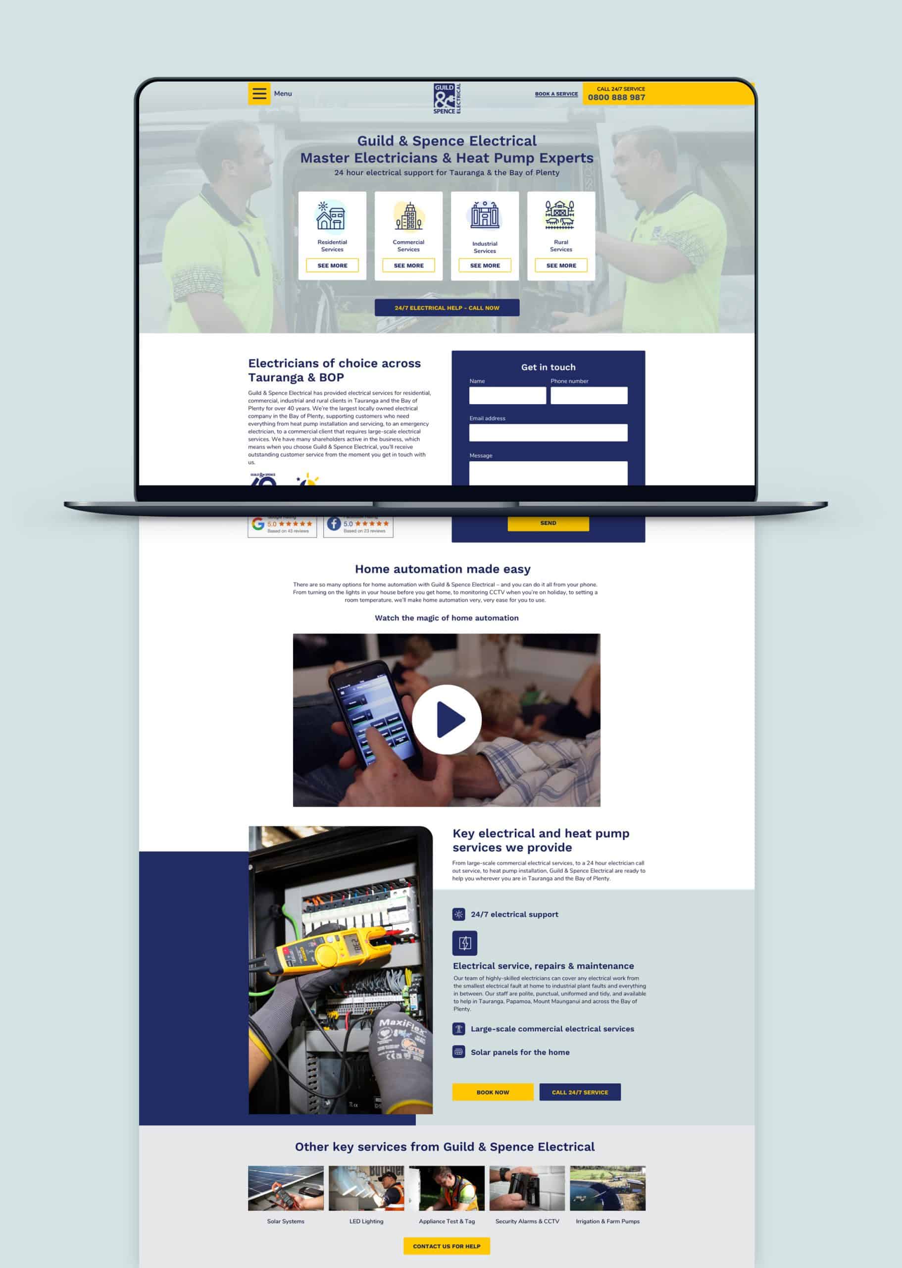Full-length view of the website built for Guild & Spence Electrical.