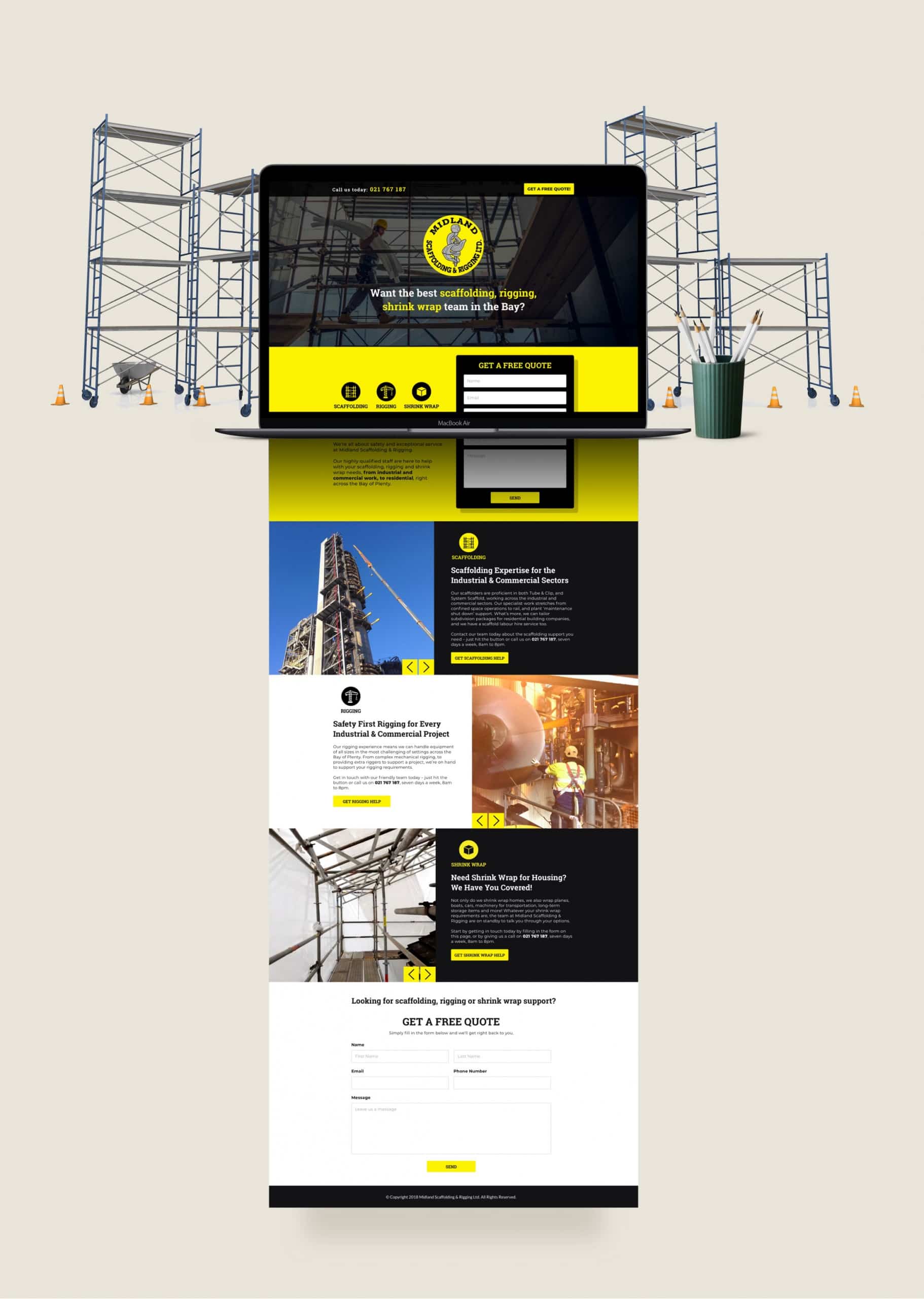 Service section from the Midland Scaffolding & Rigging landing page.