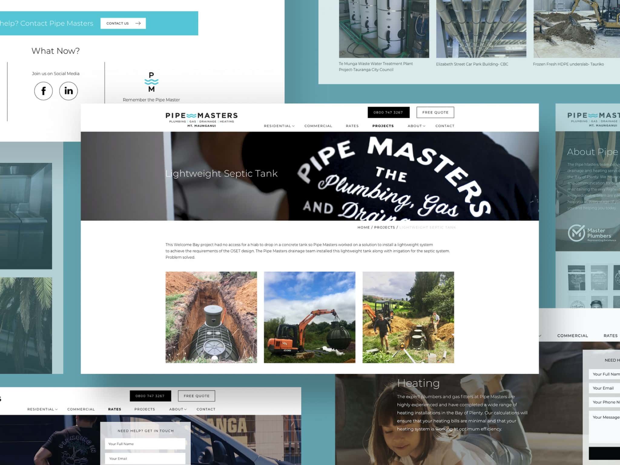 Collage of pages and design details from the Pipe Masters website.