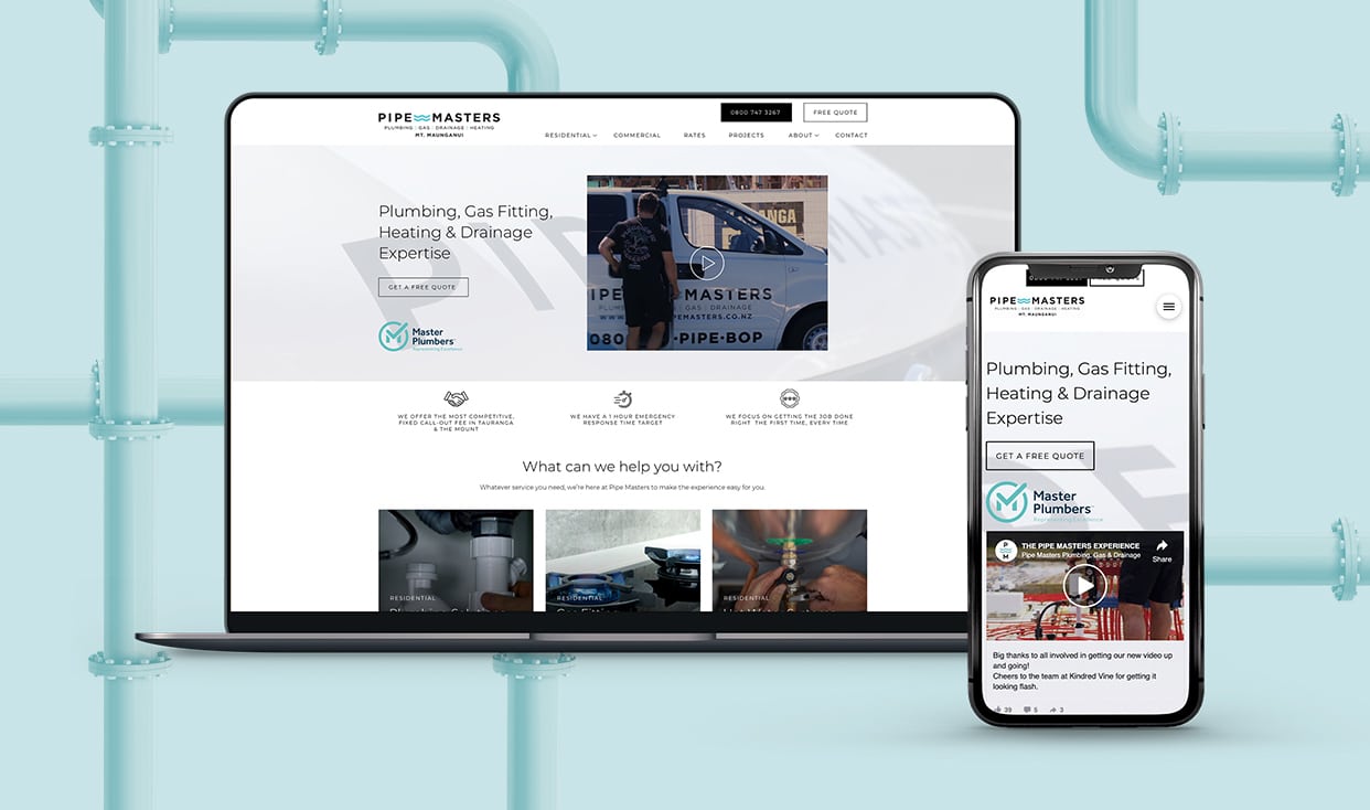 The new Pipe Masters website presented as the project's main image.