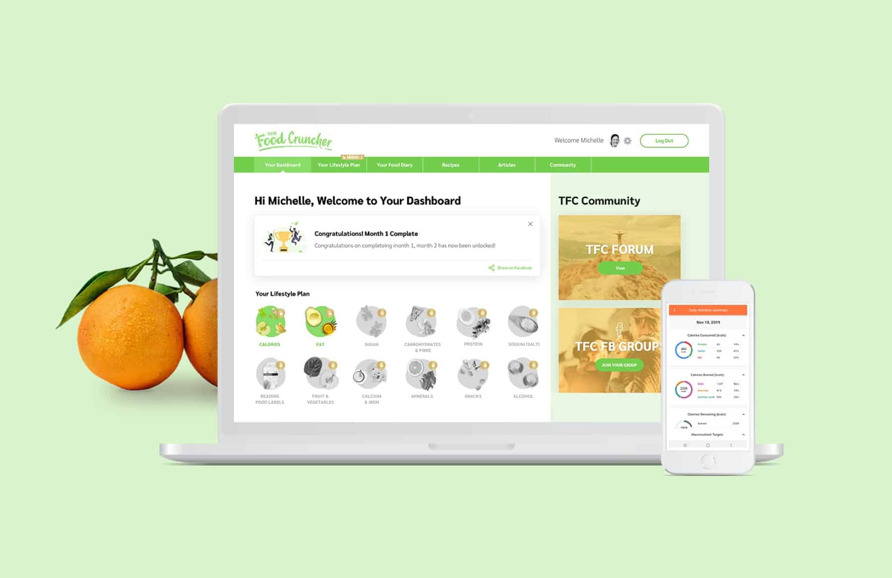 The member dashboard built for The Food Cruncher.