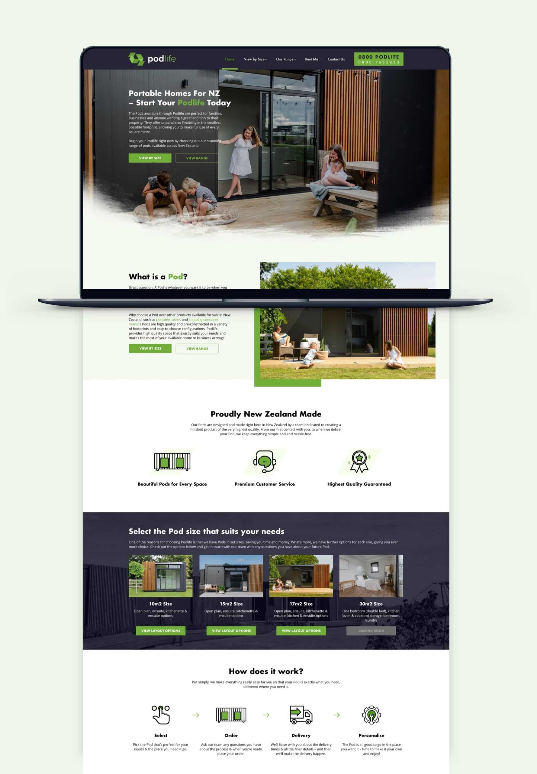 Full-length view of the website built for Podlife.