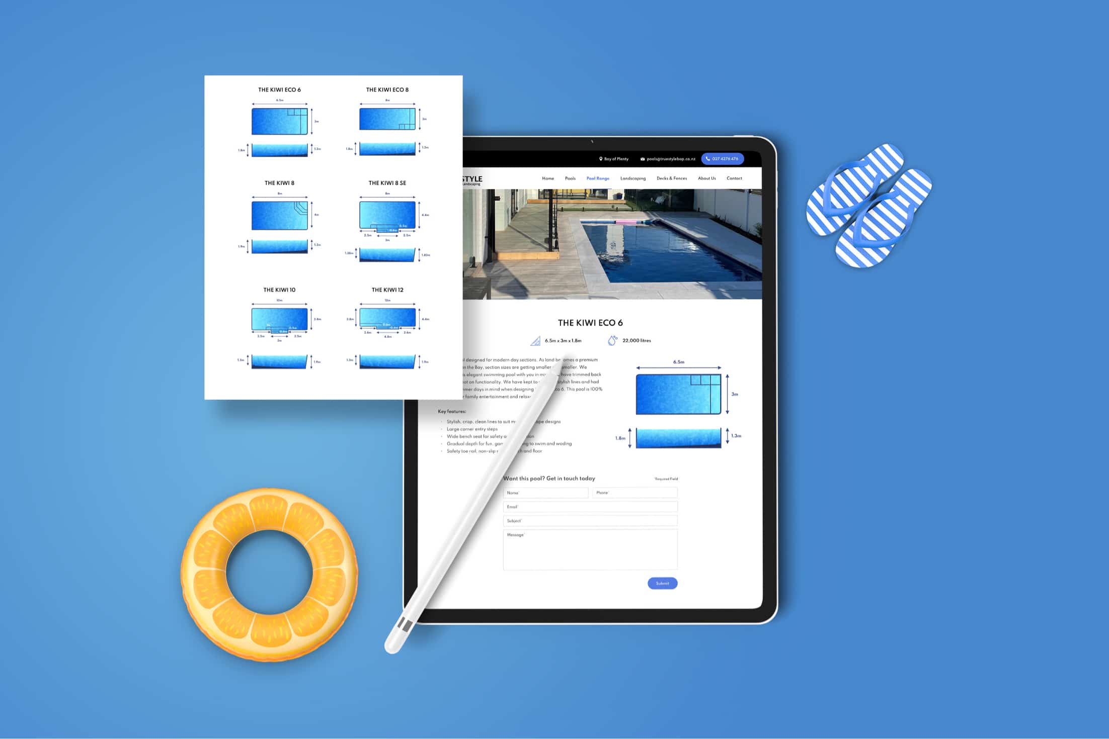 Pool guide pages designed for the TruStyle Pools and Landscaping website.