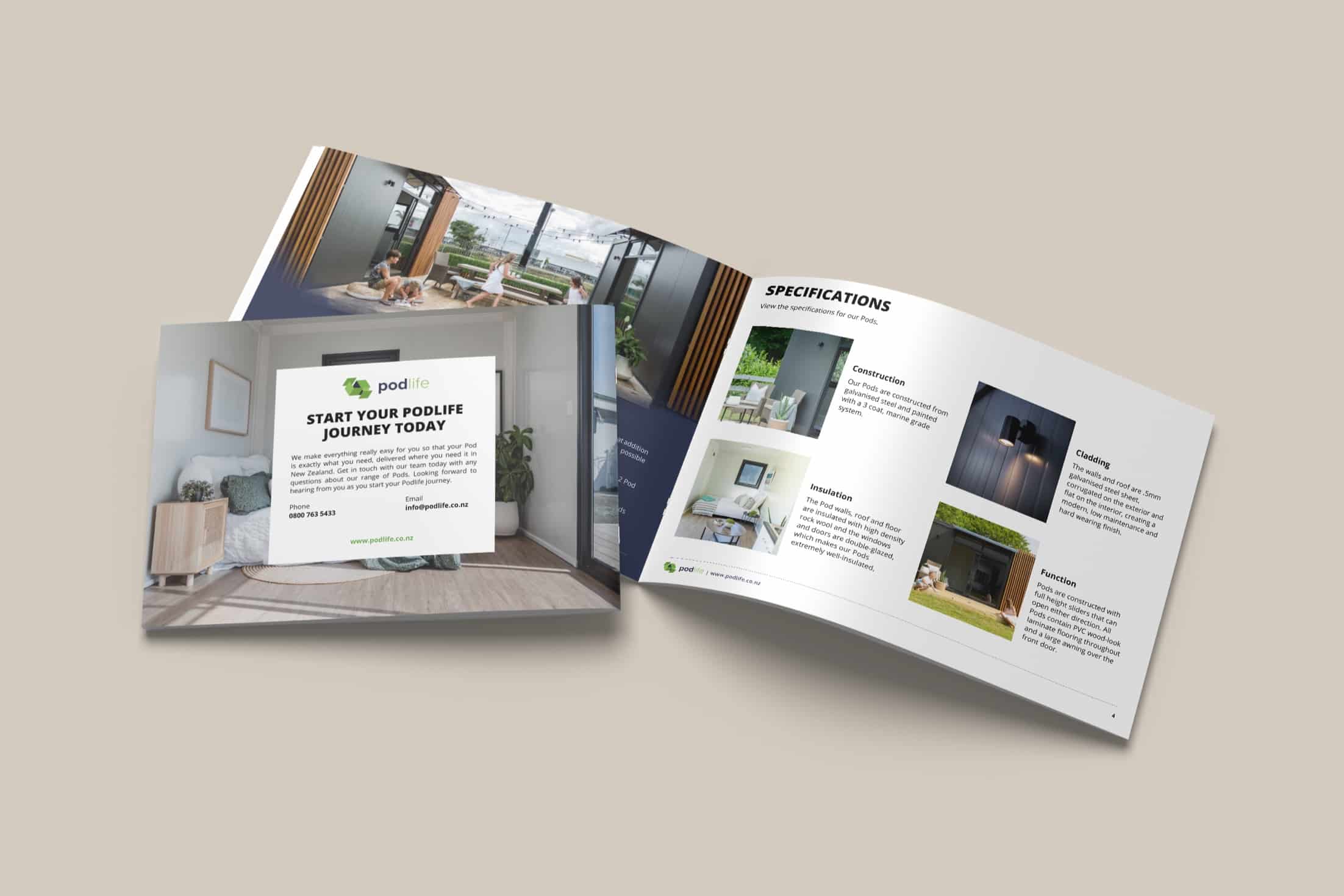 Further pages from the Podlife digital brochure.