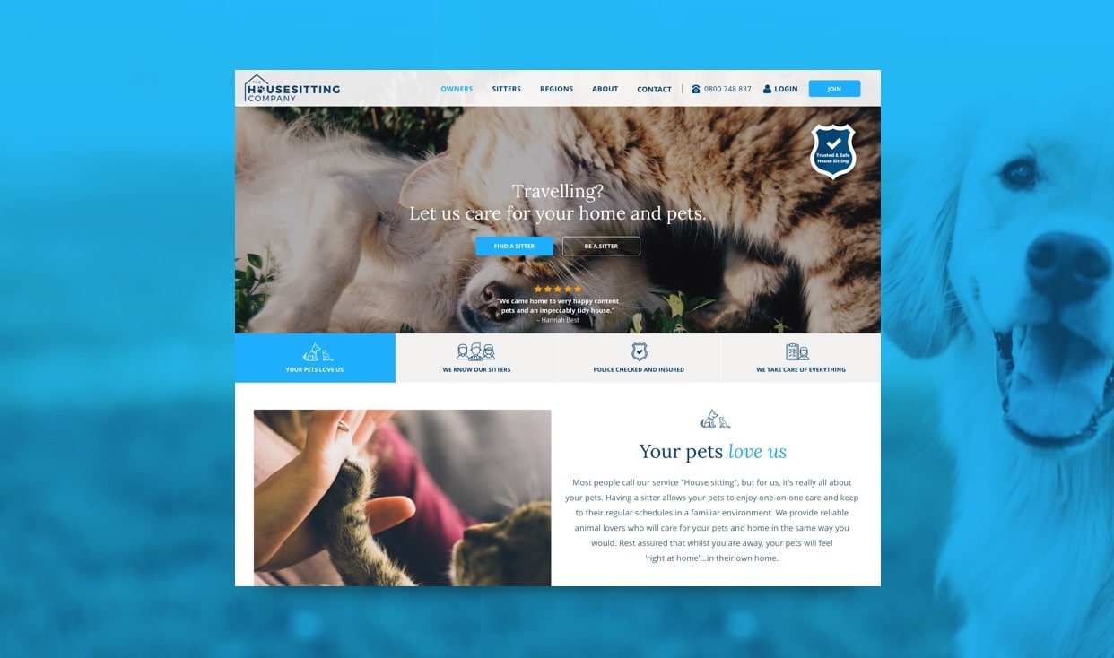 The main project image for The Housesitting Company website and systems project.