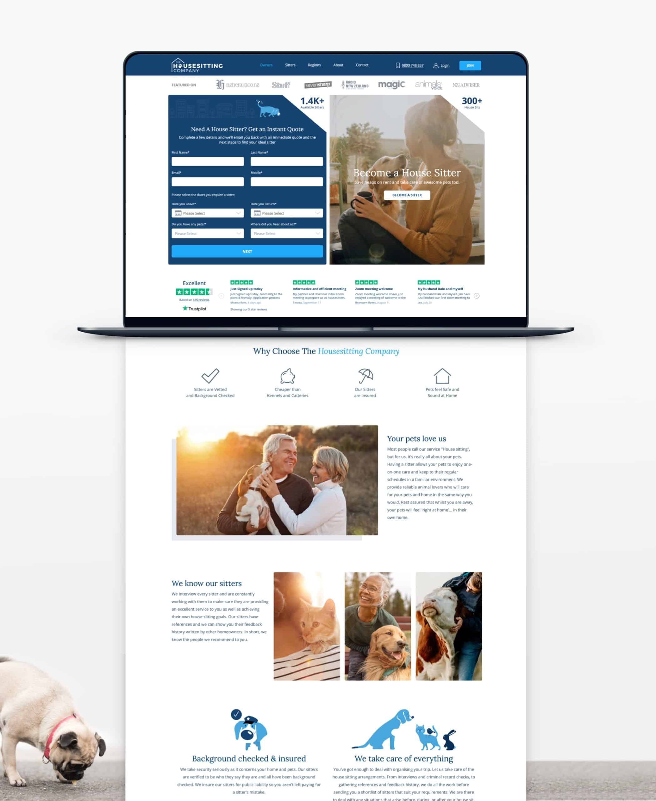The refreshed homepage built for The Housesitting Company.