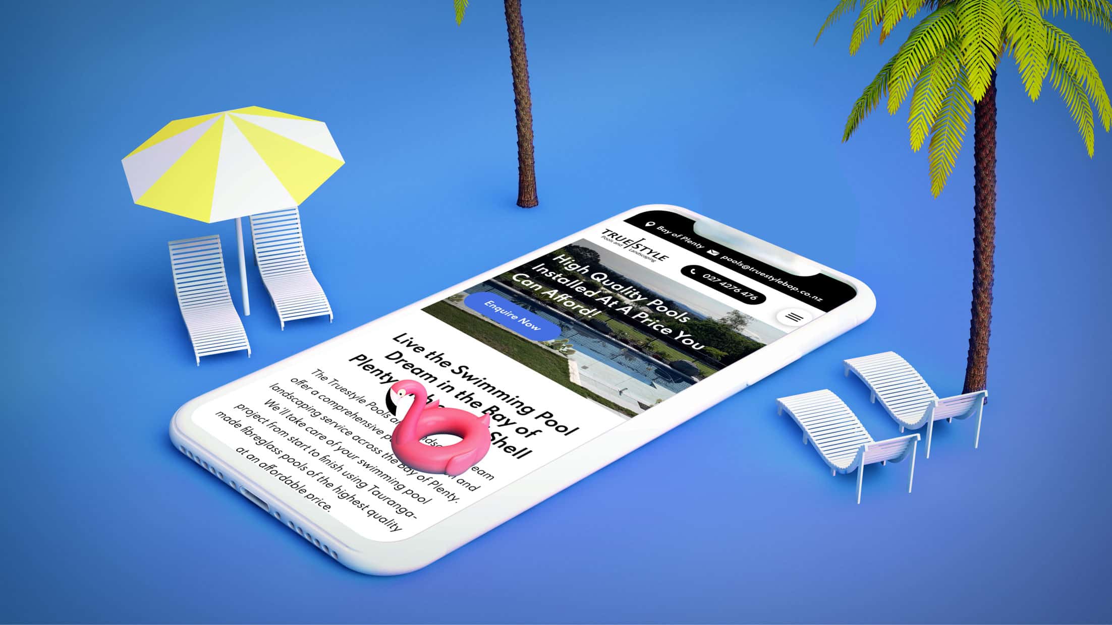 Mobile views of the TruStyle Pools and Landscaping website.
