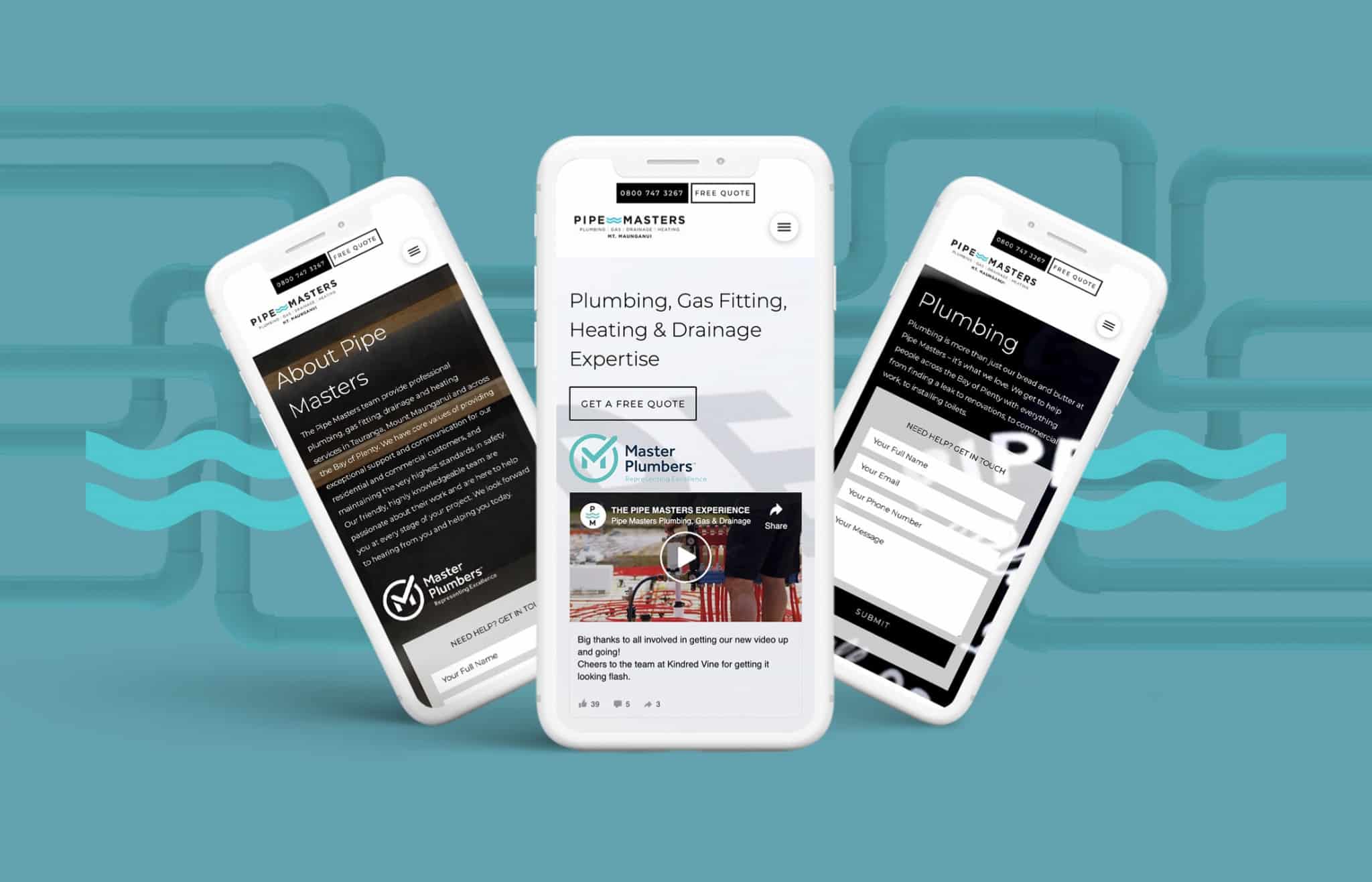 Mobile views and graphic design produced for Pipe Masters.