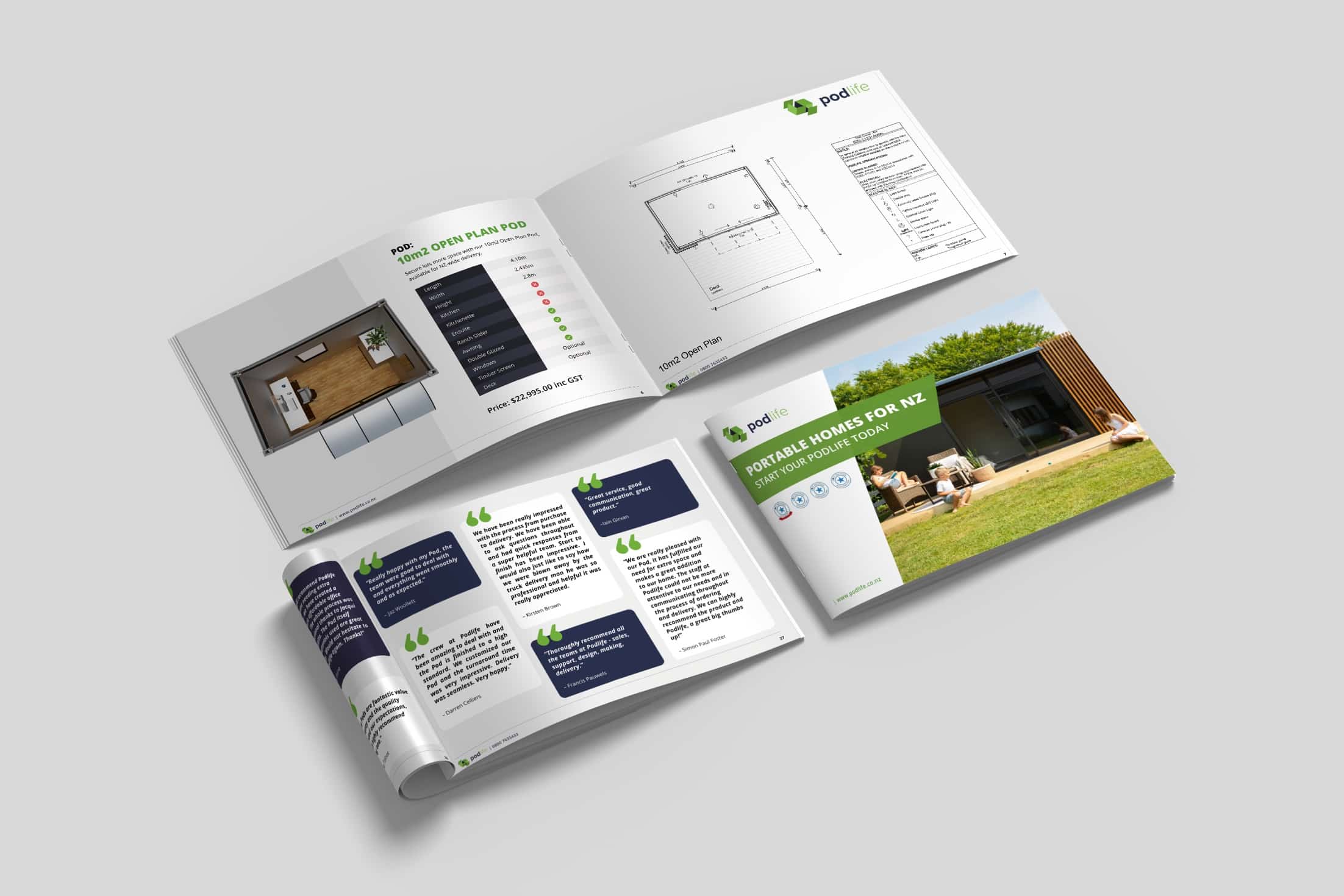 Pages from the digital brochure created for Podlife.