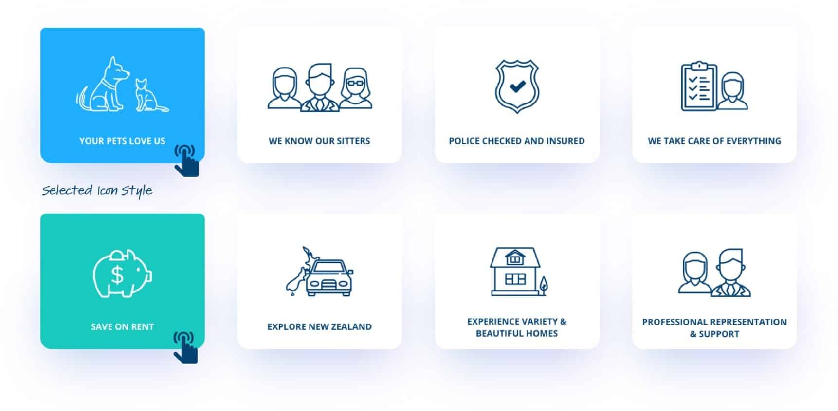 Custom icons created for The Housesitting Company website and branding.