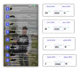 Sales notifications and daily revenue from digital products and affiliate sales