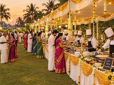 Outdoor catering buffet set up by Namma Meenambiga Caterers in Tamil Nadu