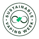 Sustainable Vaping Week badge with an infinity symbol and vape device