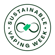 Sustainable Vaping Week badge with an infinity symbol and vape device