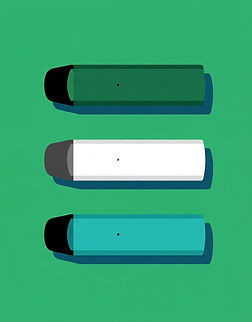 Stacked modern vape devices on bright green