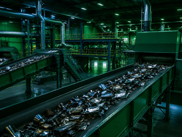 Sorting line inside a modern material recovery and recycling facility
