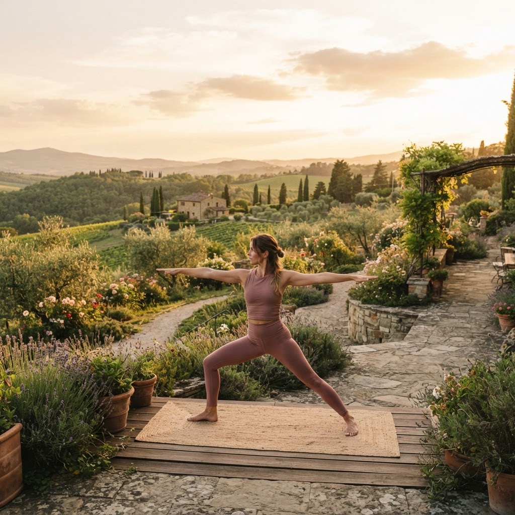 People practicing wellness activities in natural, calming environments