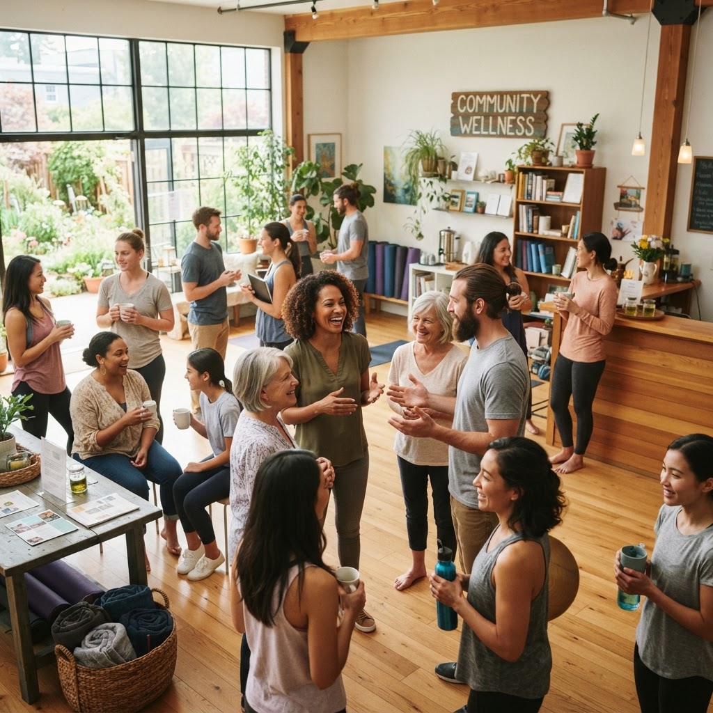 Diverse group of people participating in a wellness class together