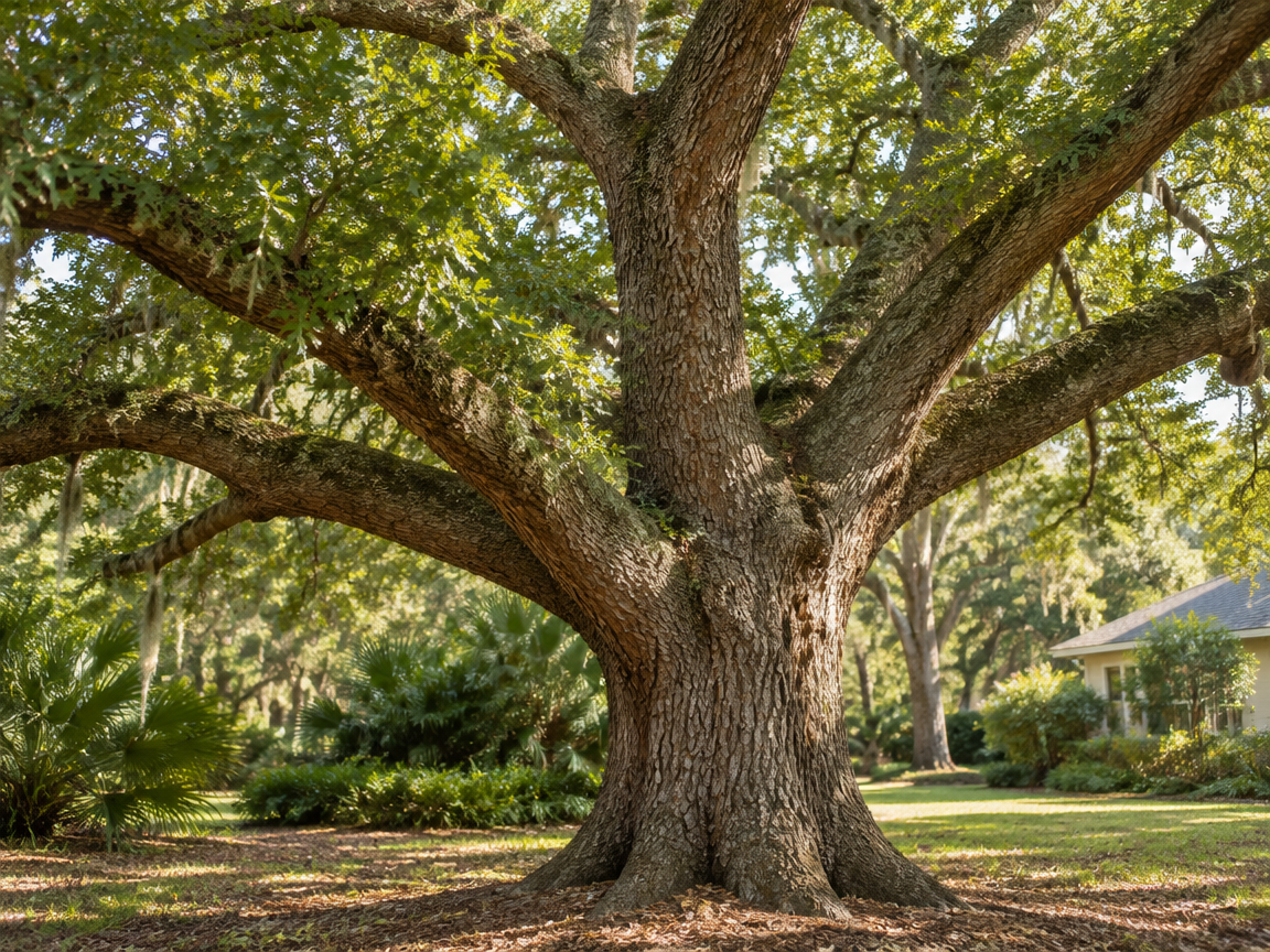 Illustrative Florida live oak trunk and branching canopy