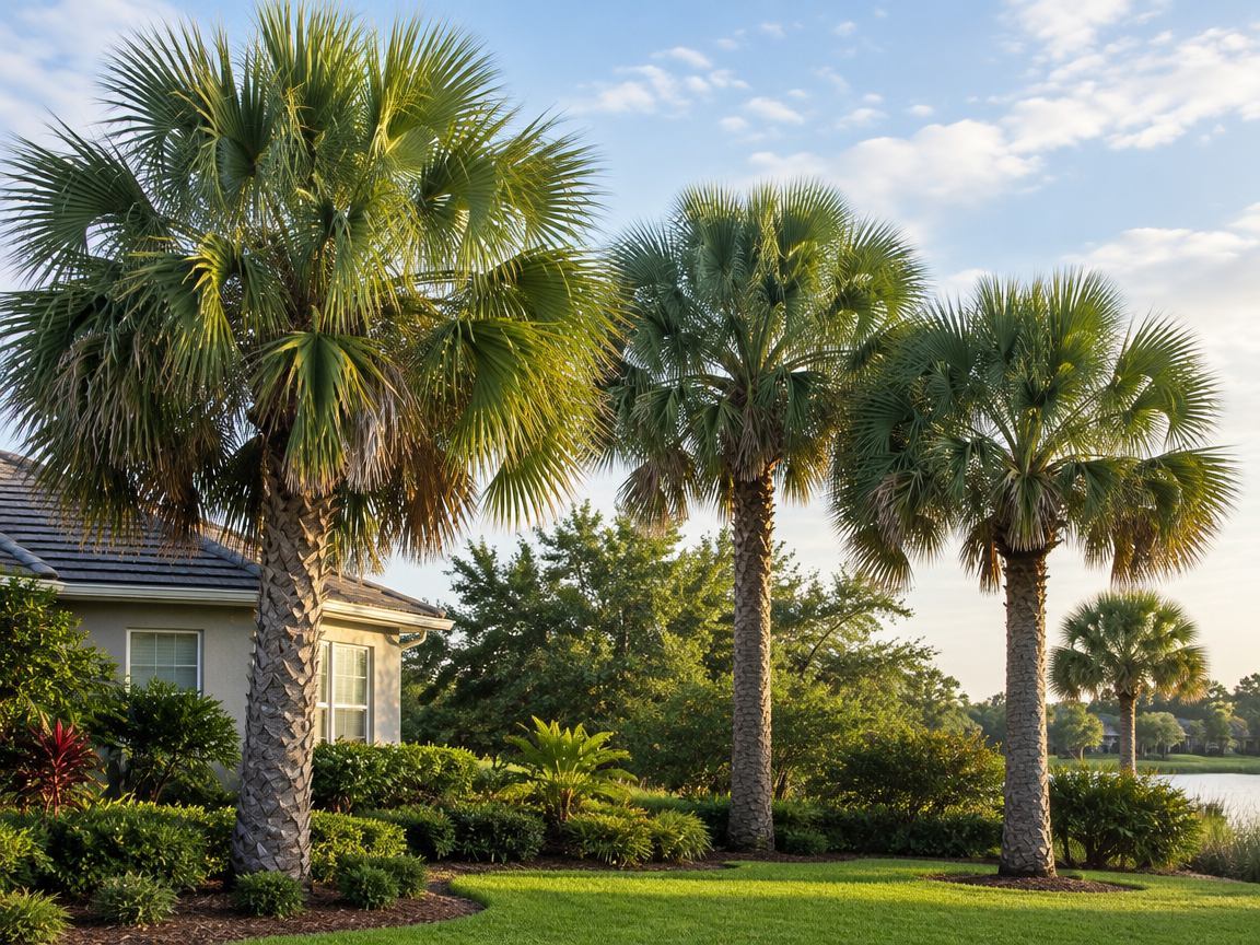 Illustrative healthy Florida sabal palms with full crowns