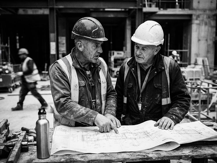 Kent Building Contractors directors on site reviewing plans