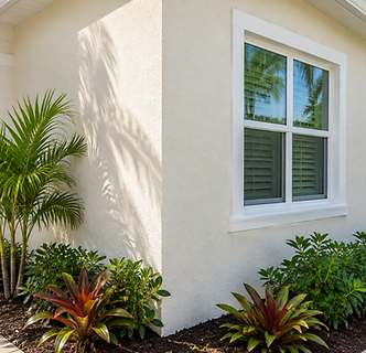 Illustrative stucco wall and window for stucco cleaning in DeLand, FL