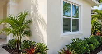 Illustrative stucco wall and window for stucco cleaning in DeLand, FL
