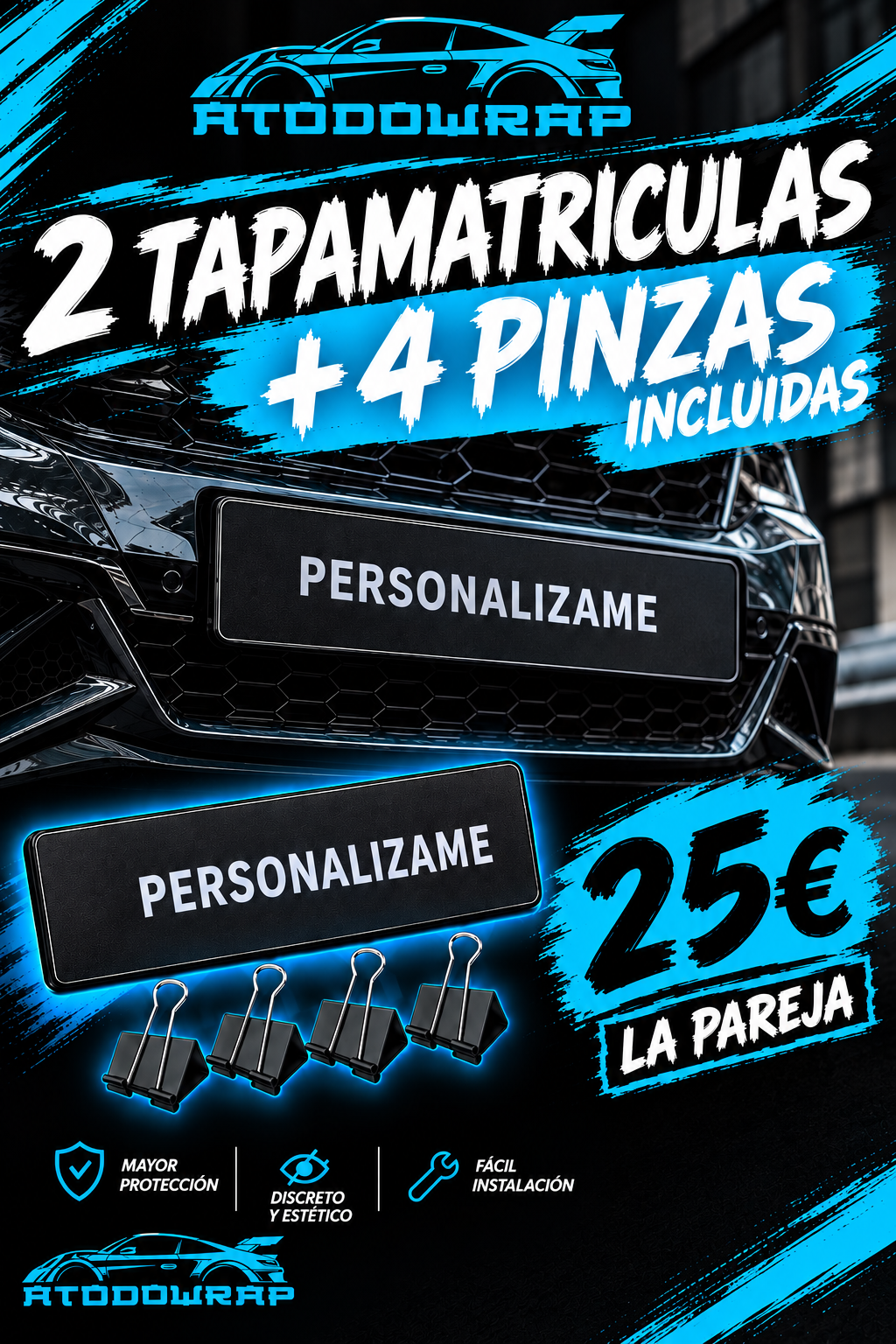 2 Tapamatrículas + 4 Pinzas