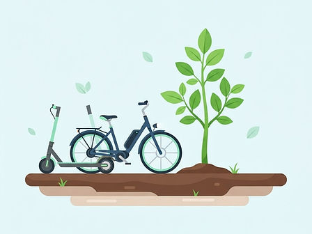Illustration of electric vehicles beside a young tree