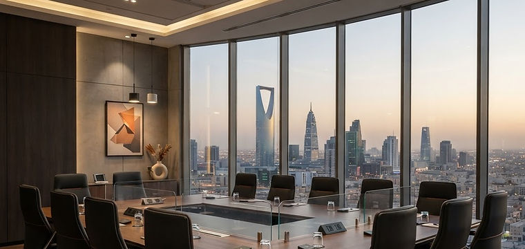 Modern executive meeting table overlooking the city