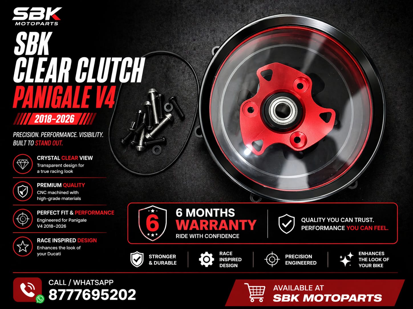 Transparent Clutch Side Cover For 2022-26 Ducati PANIGALE V4 S Street Fighter