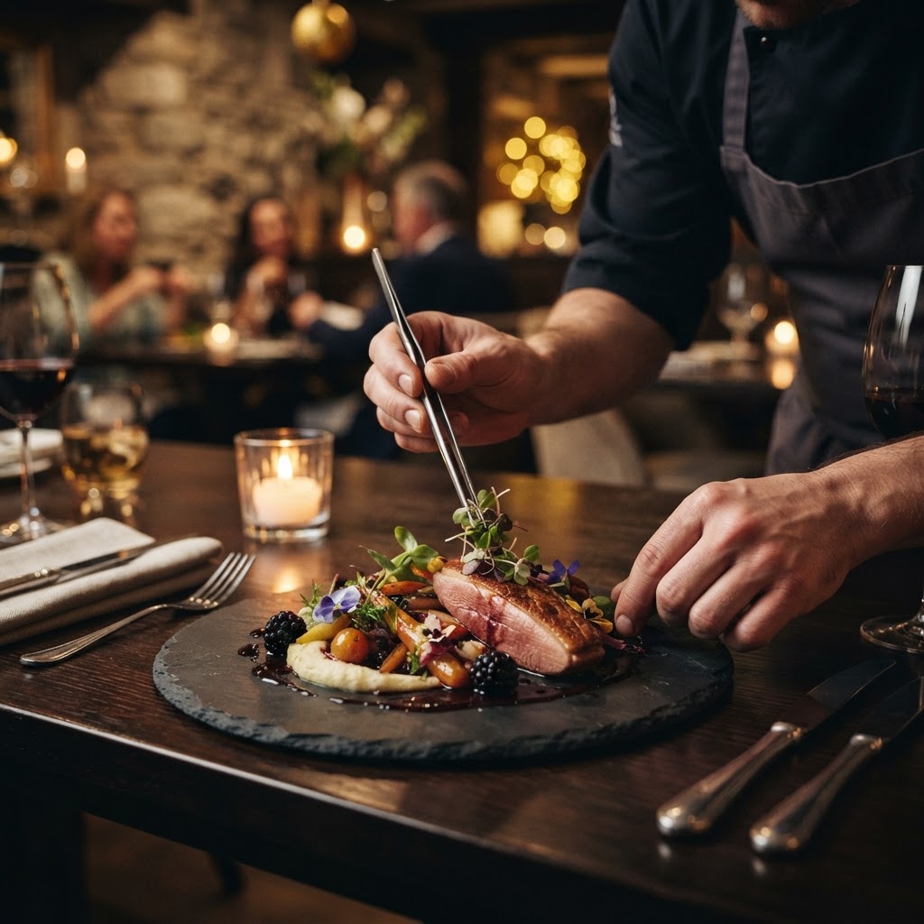 Elegantes Fine-Dining Restaurant im Kerzenlicht