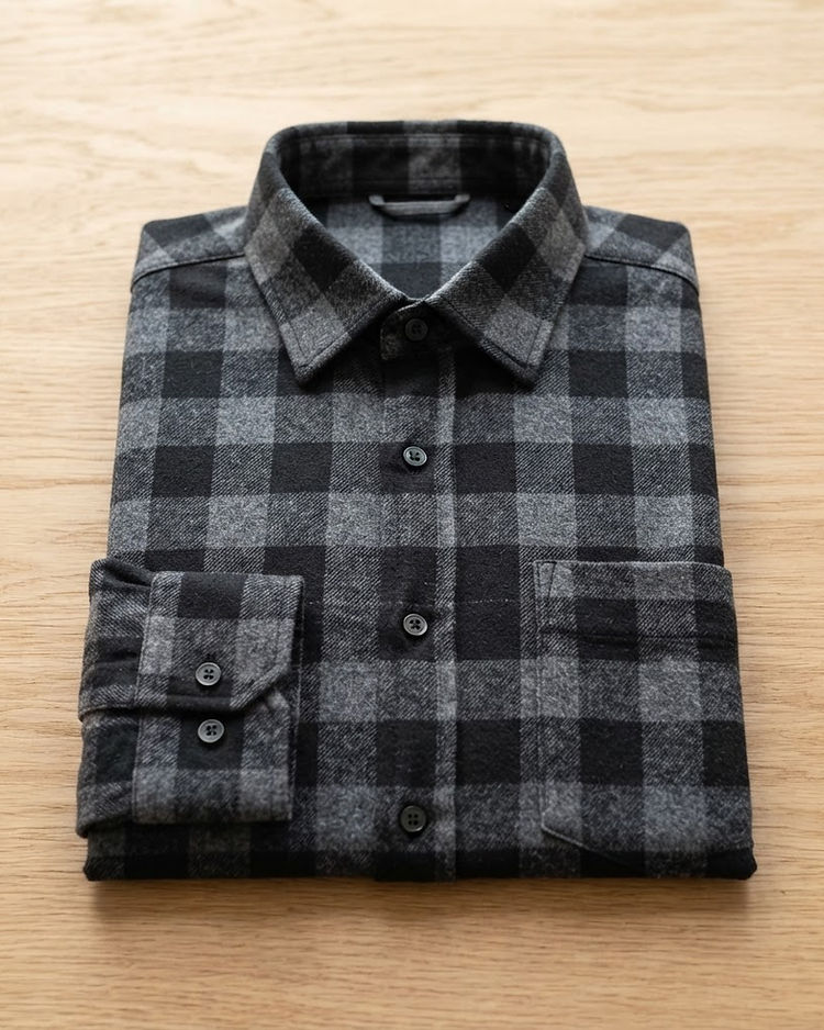 MATILEO Flannel Check Shirt — Black (Black), product photo